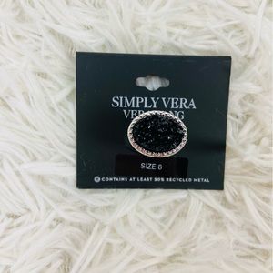 NWT SIMPLY VERA VERA WANG silver recycled, metal and black stone ring size 8